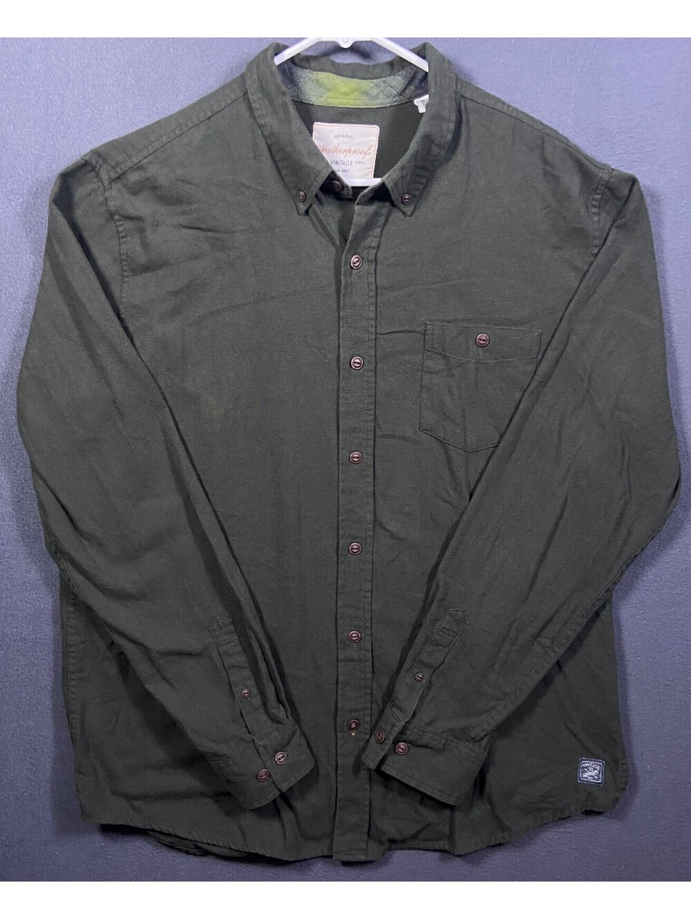 Weatherproof Vintage Men's Long Sleeve Button-Up Shirt XL Green Hiking Outdoors